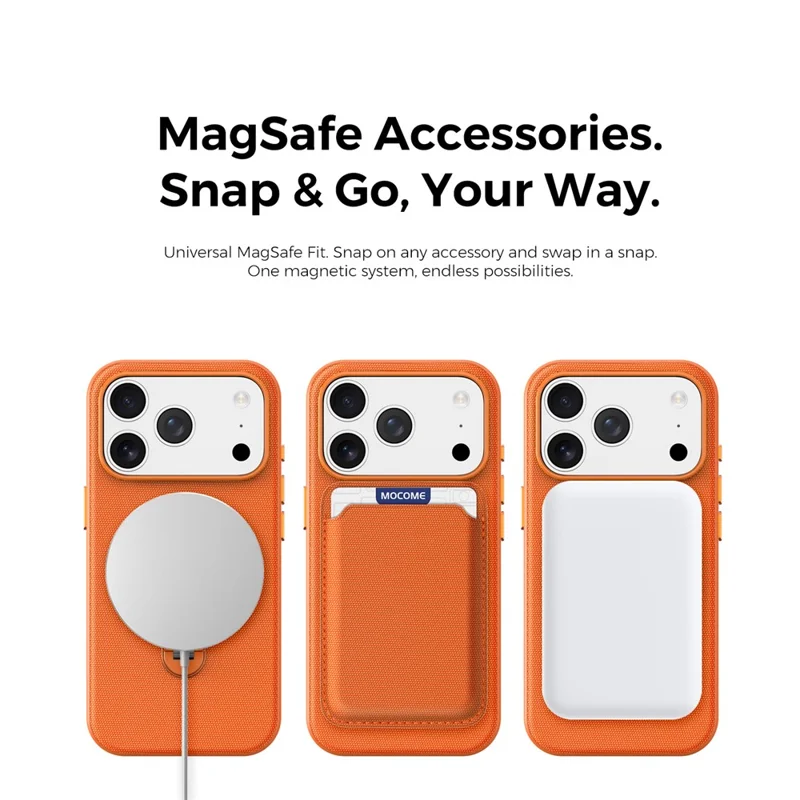 For iPhone 17 Pro Case Magnetic Rotating Kickstand Tech Fabric TPU Protective Cover - Orange