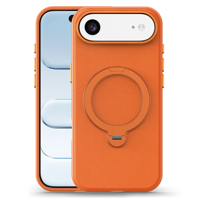 For iPhone Air Case Magnetic Rotating Kickstand Tech Fabric TPU Protective Cover - Orange