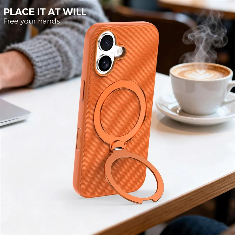 For iPhone Air Case Magnetic Rotating Kickstand Tech Fabric TPU Protective Cover - Orange