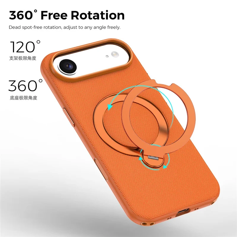 For iPhone Air Case Magnetic Rotating Kickstand Tech Fabric TPU Protective Cover - Orange
