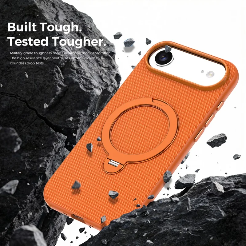 For iPhone Air Case Magnetic Rotating Kickstand Tech Fabric TPU Protective Cover - Orange