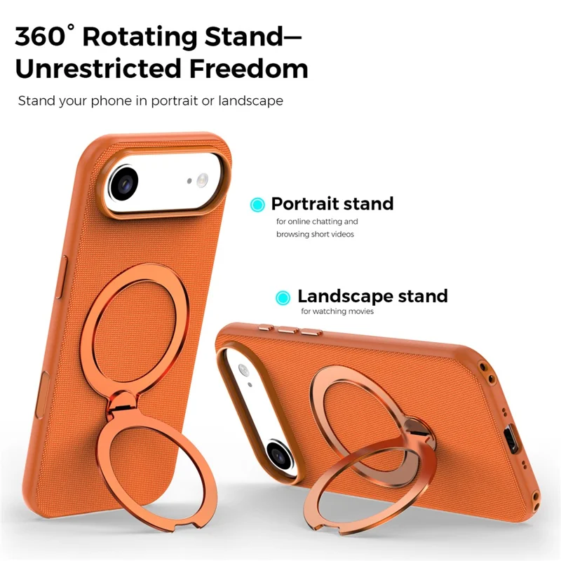 For iPhone Air Case Magnetic Rotating Kickstand Tech Fabric TPU Protective Cover - Orange
