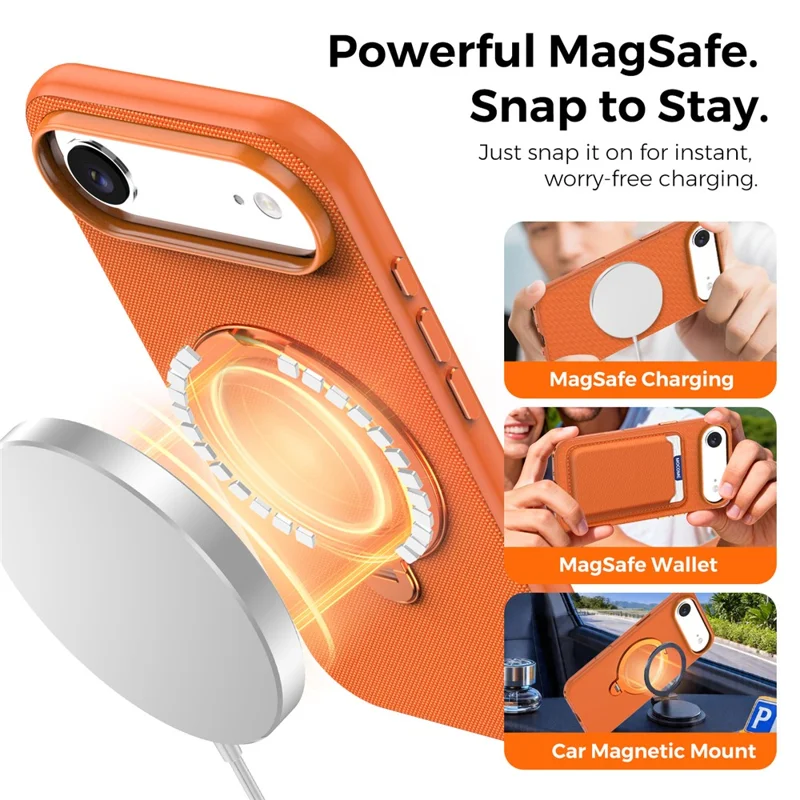 For iPhone Air Case Magnetic Rotating Kickstand Tech Fabric TPU Protective Cover - Orange
