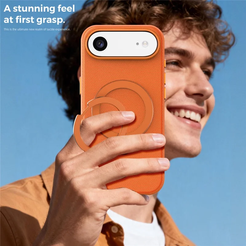 For iPhone Air Case Magnetic Rotating Kickstand Tech Fabric TPU Protective Cover - Orange