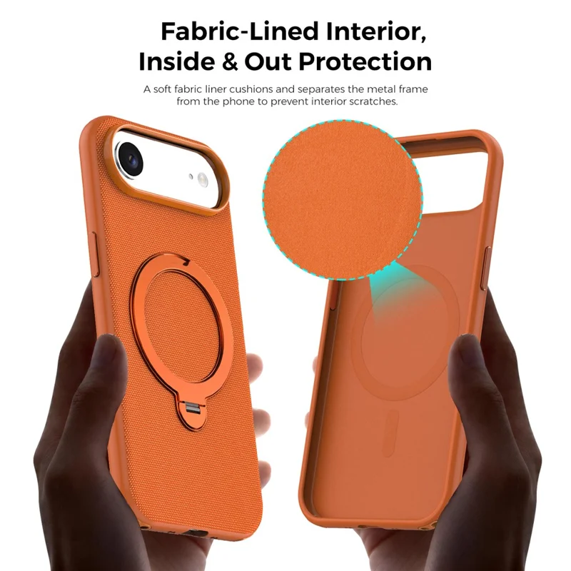 For iPhone Air Case Magnetic Rotating Kickstand Tech Fabric TPU Protective Cover - Orange