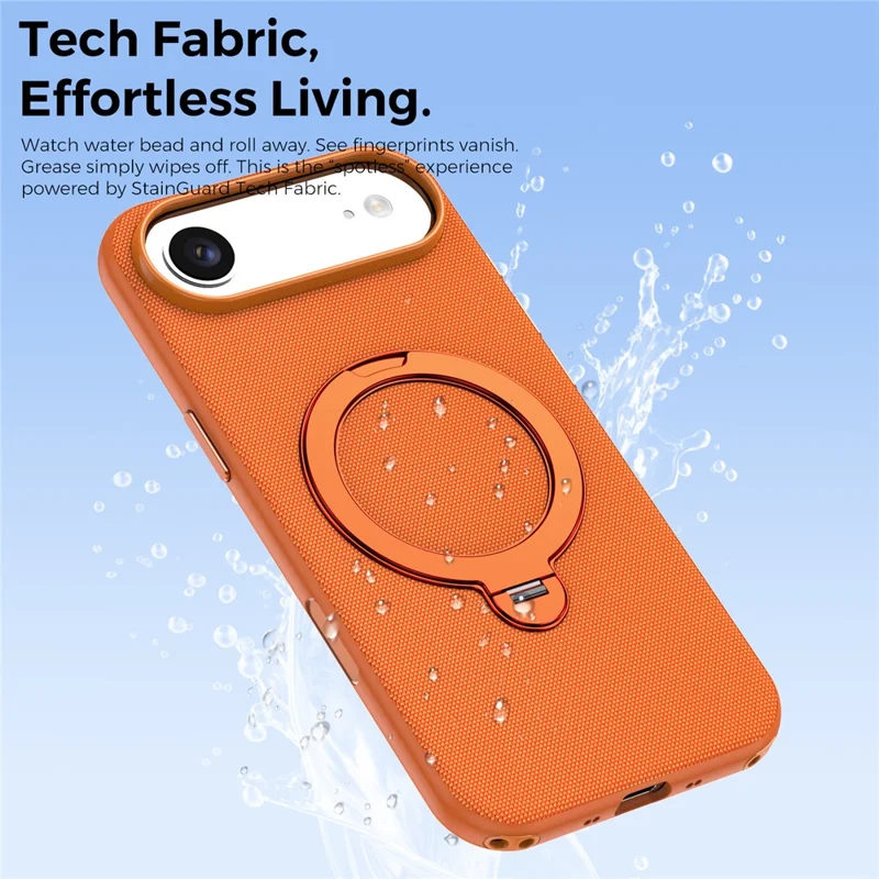 For iPhone Air Case Magnetic Rotating Kickstand Tech Fabric TPU Protective Cover - Orange