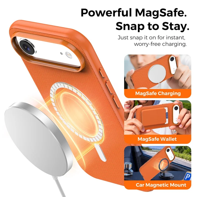 For iPhone Air Magnetic Case Tech Fabric Coated TPU + PC Anti-Drop Phone Cover - Orange