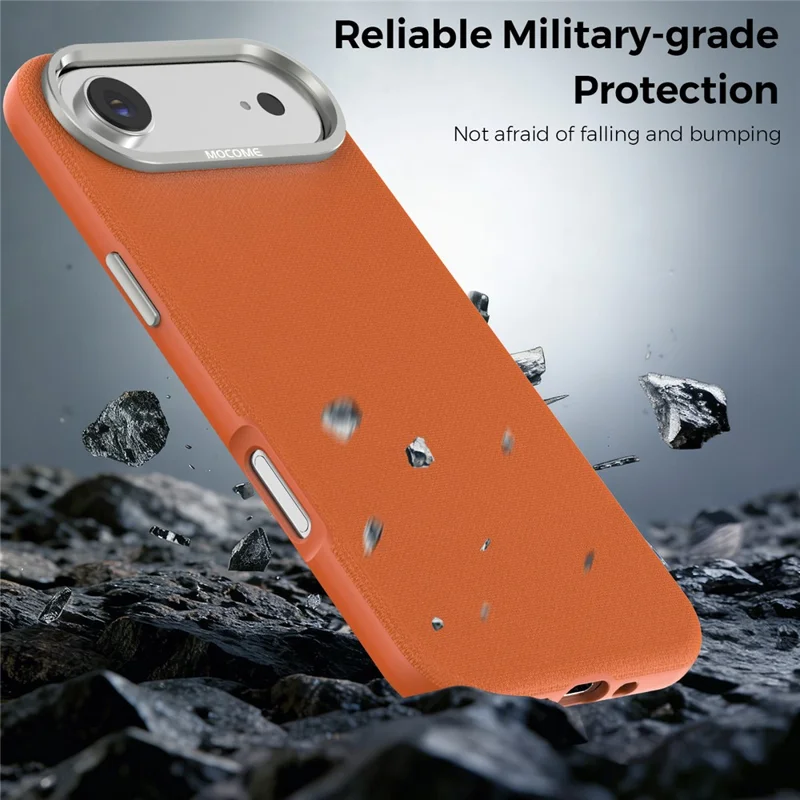 For iPhone Air Magnetic Case Fine Grid Texture Leather Coated TPU PC Phone Cover with Metal Lens Frame - Orange