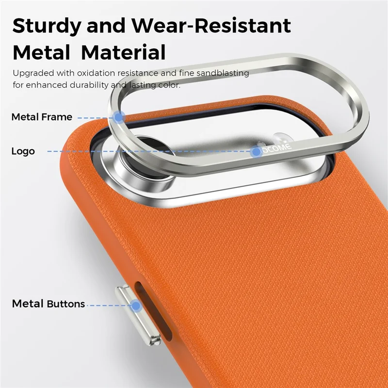 For iPhone Air Magnetic Case Fine Grid Texture Leather Coated TPU PC Phone Cover with Metal Lens Frame - Orange