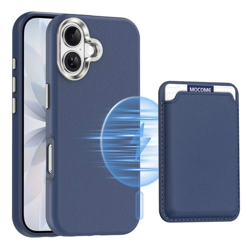 For iPhone 17 Magnetic Case Fine Grid Texture Leather Back Phone Cover with Detachable Card Holder - Sapphire