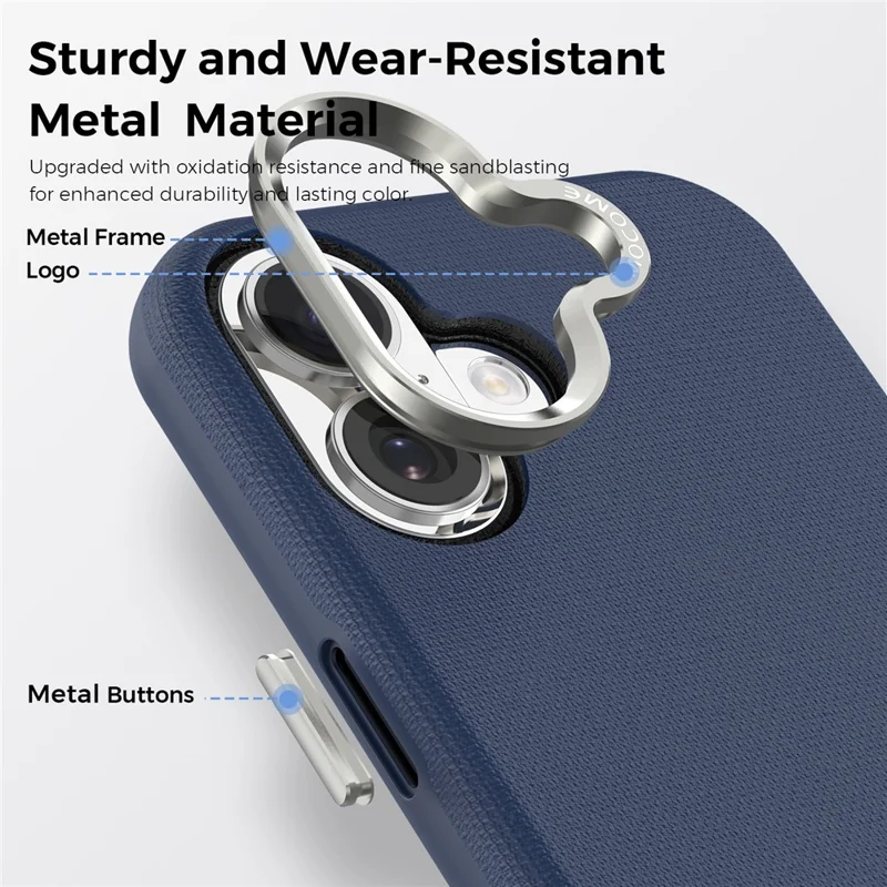 For iPhone 17 Magnetic Case Fine Grid Texture Leather Back Phone Cover with Detachable Card Holder - Sapphire