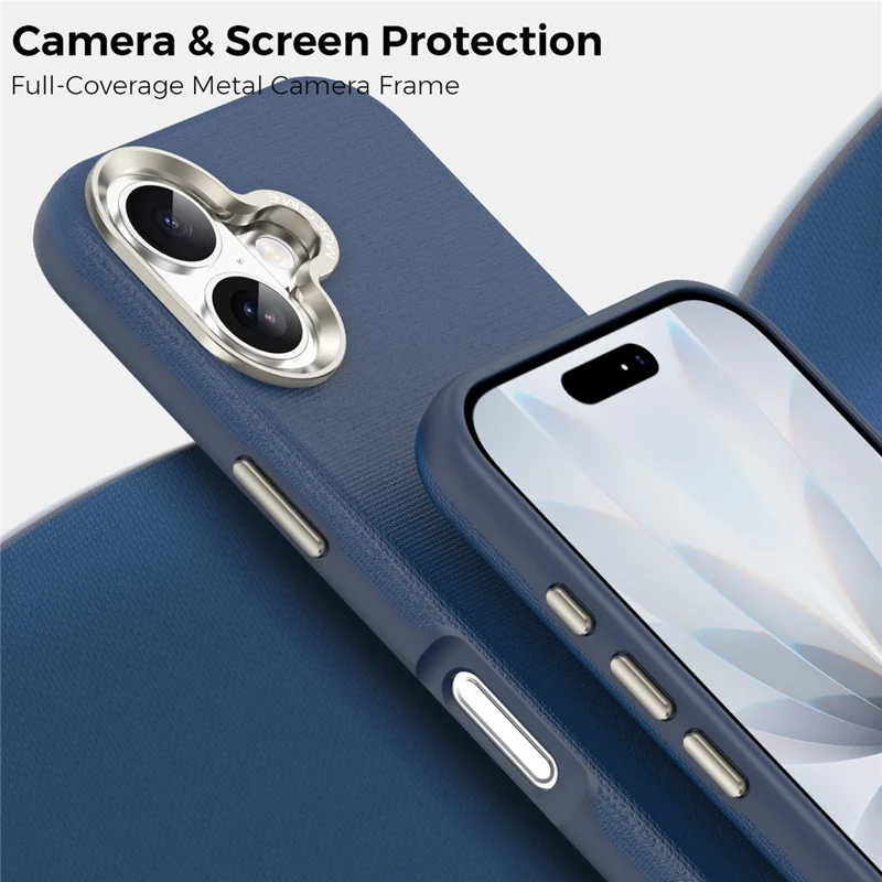 For iPhone 17 Magnetic Case Fine Grid Texture Leather Back Phone Cover with Detachable Card Holder - Sapphire