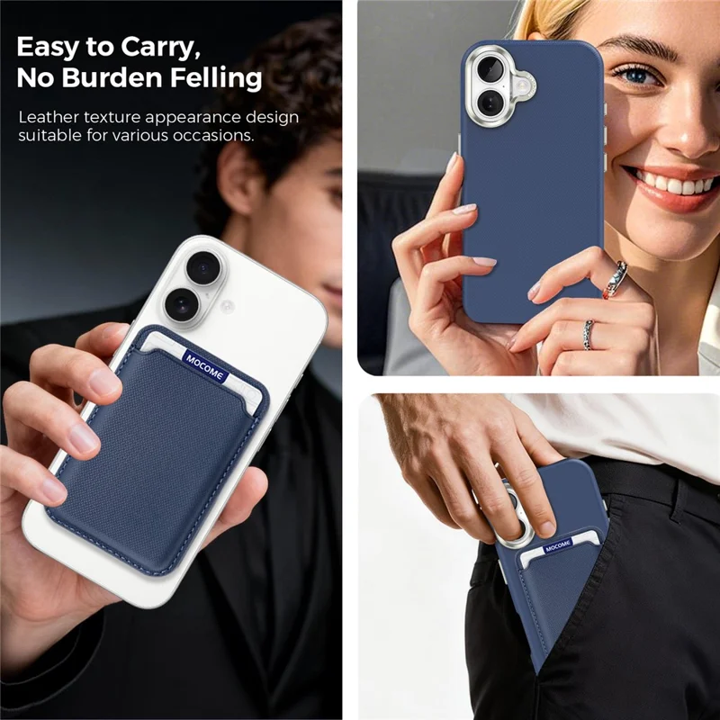 For iPhone 17 Magnetic Case Fine Grid Texture Leather Back Phone Cover with Detachable Card Holder - Sapphire