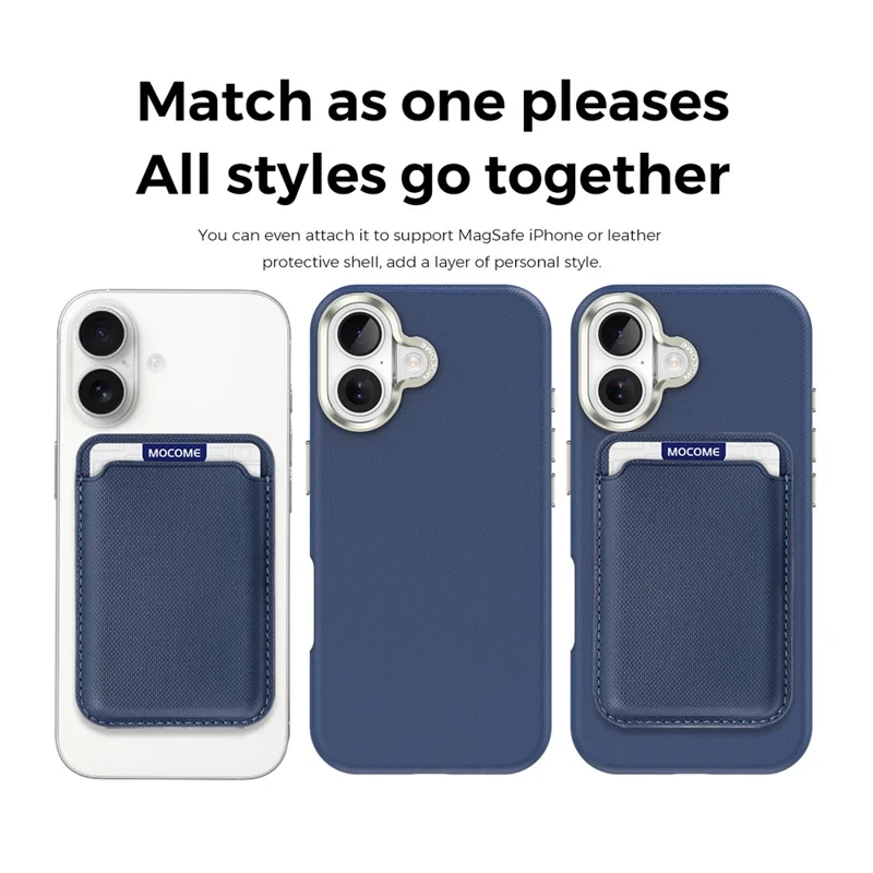 For iPhone 17 Magnetic Case Fine Grid Texture Leather Back Phone Cover with Detachable Card Holder - Sapphire