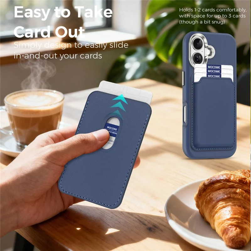 For iPhone 17 Magnetic Case Fine Grid Texture Leather Back Phone Cover with Detachable Card Holder - Sapphire