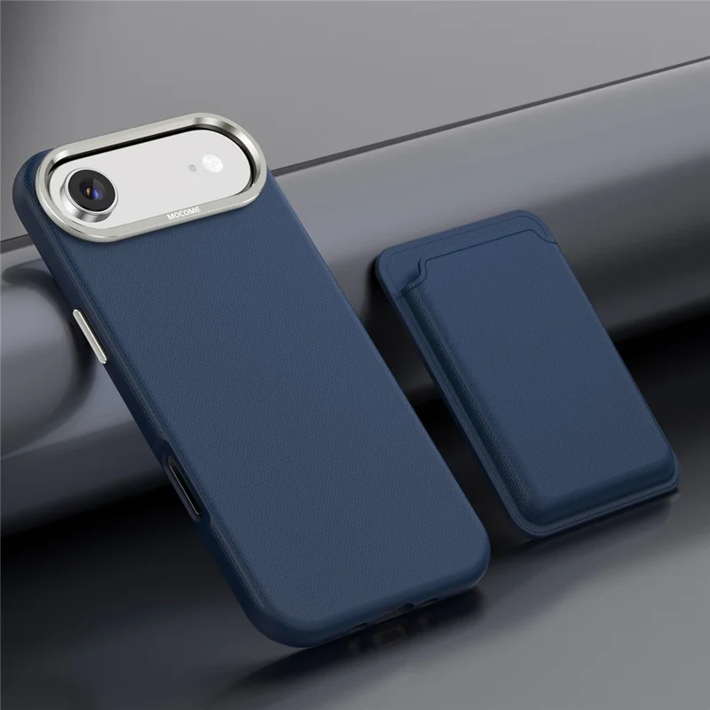 For iPhone Air Magnetic Case Fine Grid Texture Leather Back Phone Cover with Detachable Card Holder - Sapphire