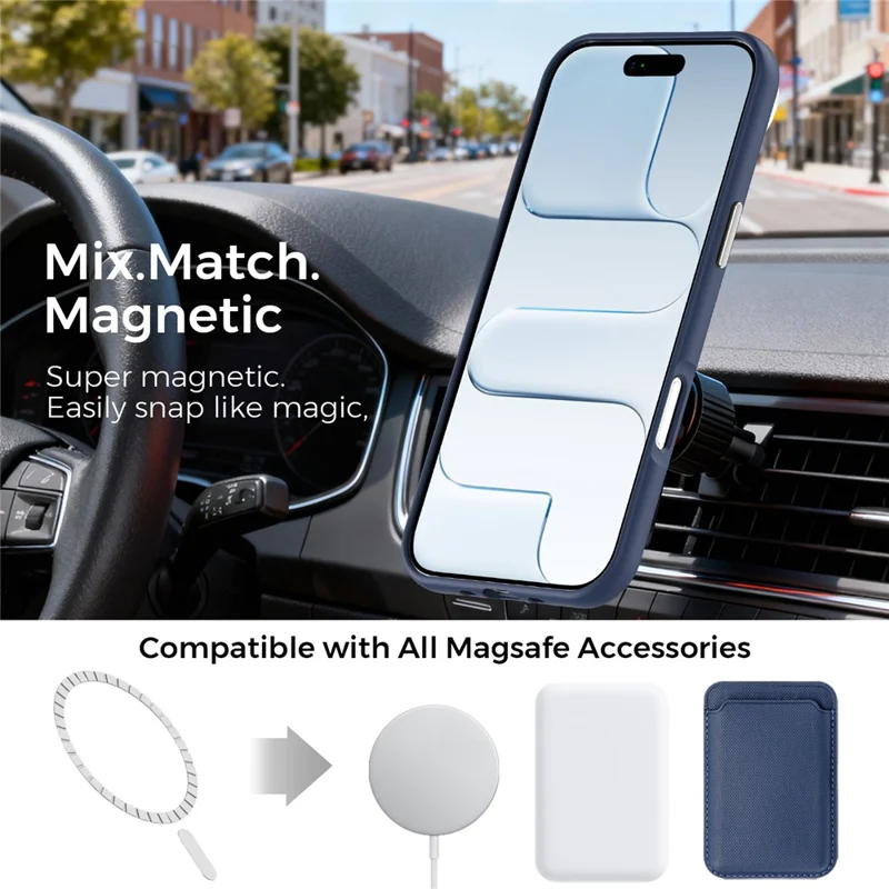 For iPhone Air Magnetic Case Fine Grid Texture Leather Back Phone Cover with Detachable Card Holder - Sapphire