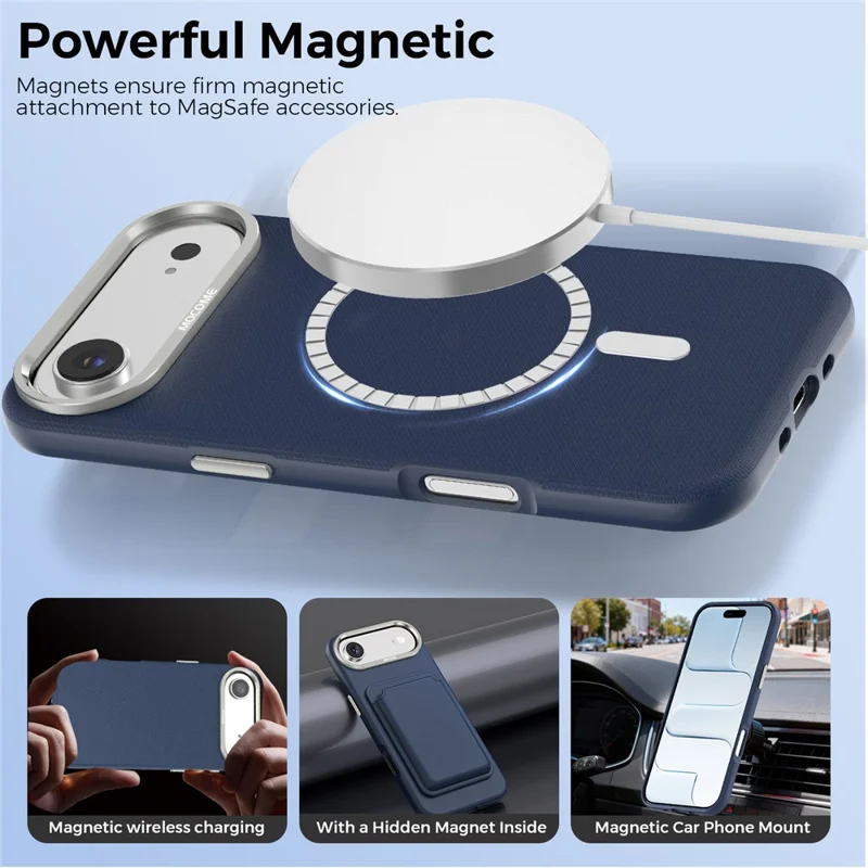 For iPhone Air Magnetic Case Fine Grid Texture Leather Back Phone Cover with Detachable Card Holder - Sapphire