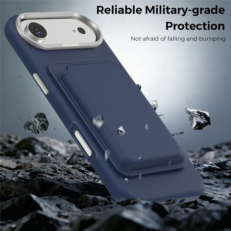 For iPhone Air Magnetic Case Fine Grid Texture Leather Back Phone Cover with Detachable Card Holder - Sapphire