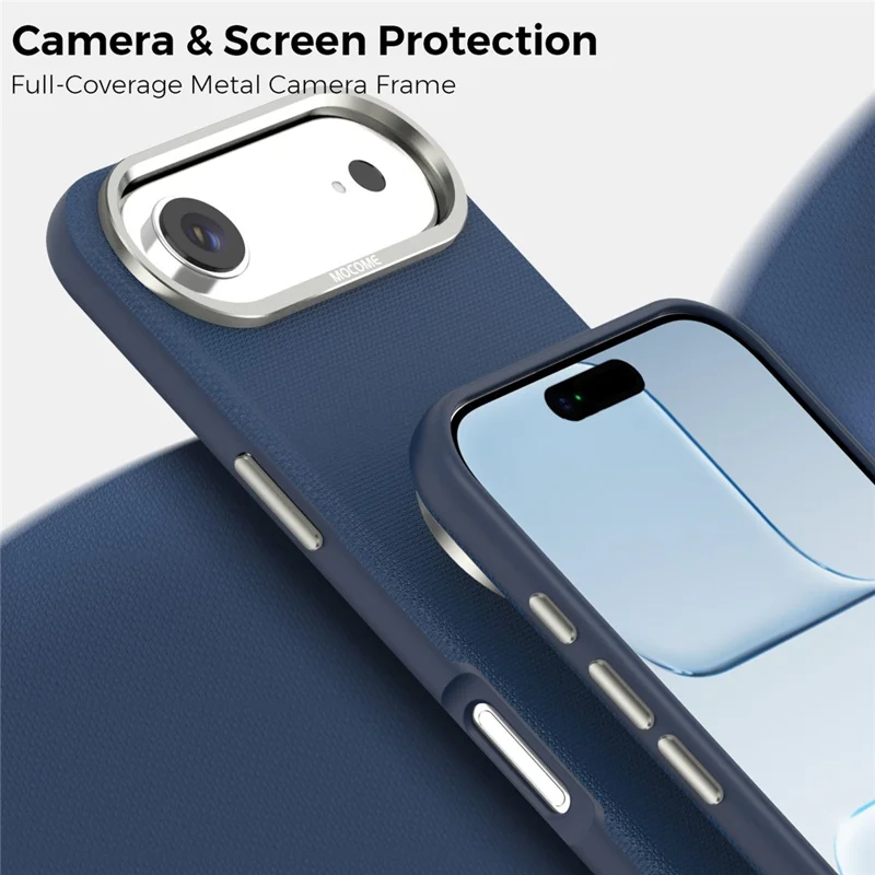 For iPhone Air Magnetic Case Fine Grid Texture Leather Back Phone Cover with Detachable Card Holder - Sapphire