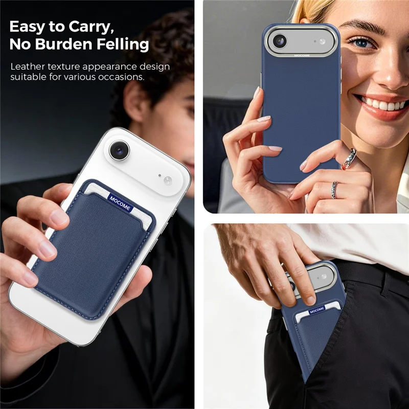 For iPhone Air Magnetic Case Fine Grid Texture Leather Back Phone Cover with Detachable Card Holder - Sapphire