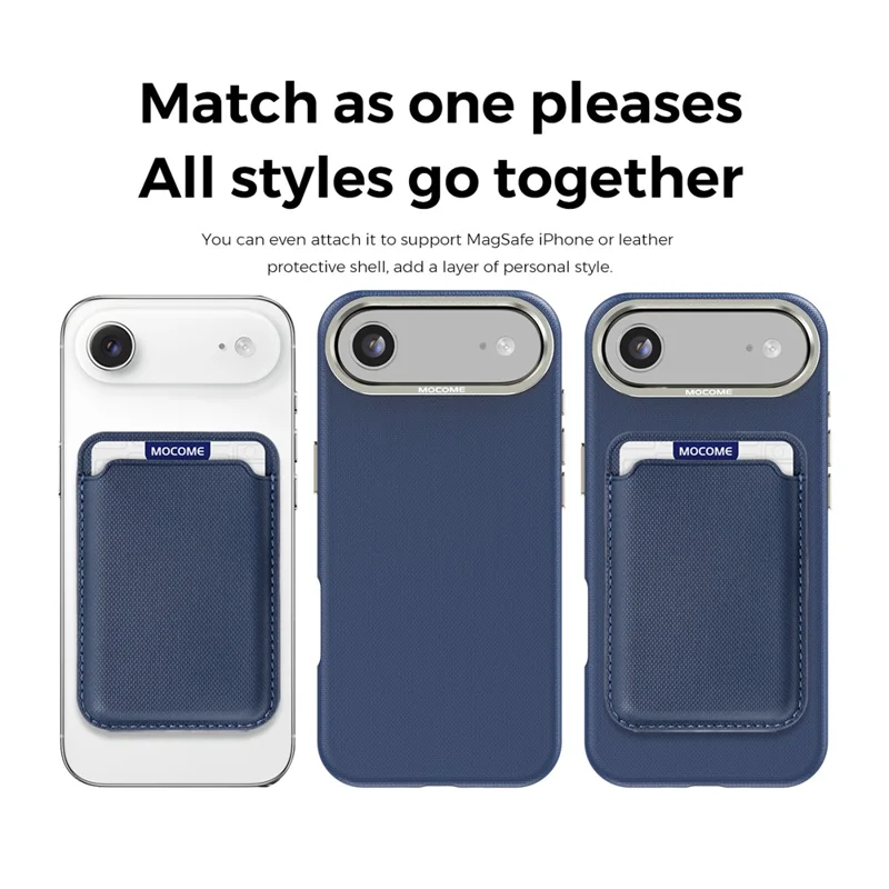 For iPhone Air Magnetic Case Fine Grid Texture Leather Back Phone Cover with Detachable Card Holder - Sapphire