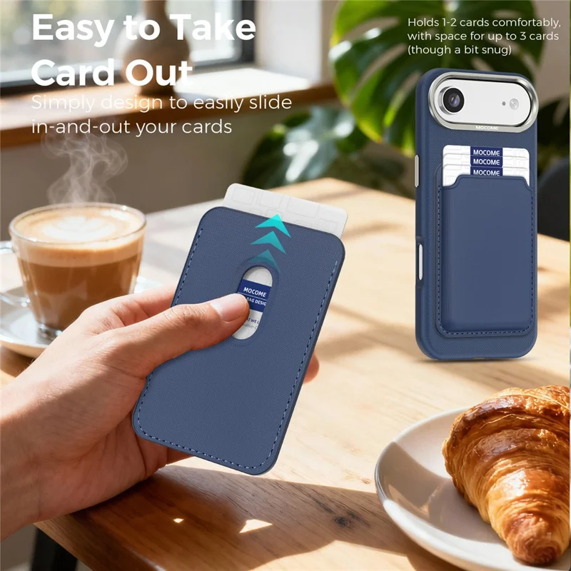 For iPhone Air Magnetic Case Fine Grid Texture Leather Back Phone Cover with Detachable Card Holder - Sapphire