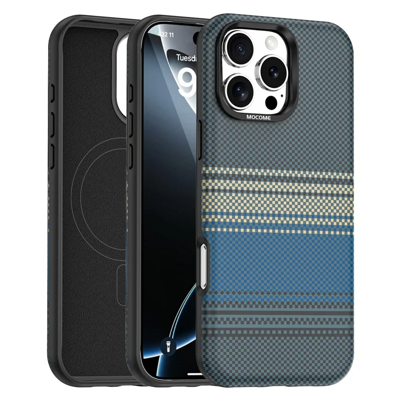 For iPhone 16 Pro Max Magnetic Case Gradient Rainbow Leather Coated TPU + PC Hybrid Shockproof Cover - Sapphire
