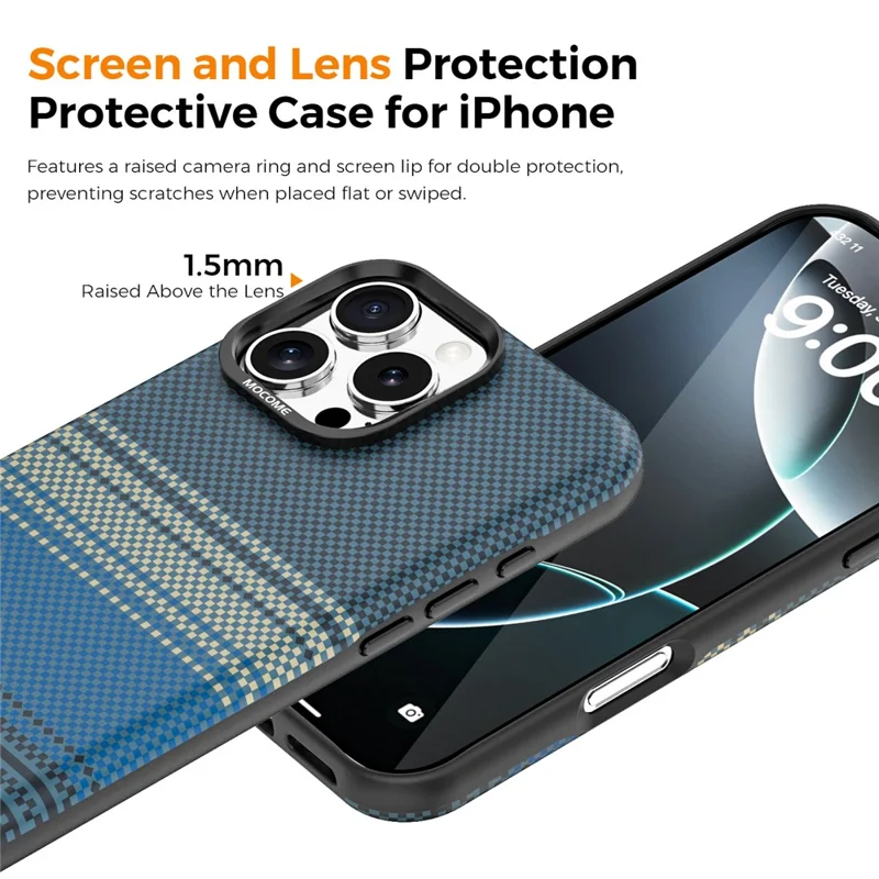 For iPhone 16 Pro Max Magnetic Case Gradient Rainbow Leather Coated TPU + PC Hybrid Shockproof Cover - Sapphire