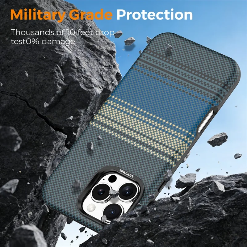 For iPhone 16 Pro Max Magnetic Case Gradient Rainbow Leather Coated TPU + PC Hybrid Shockproof Cover - Sapphire