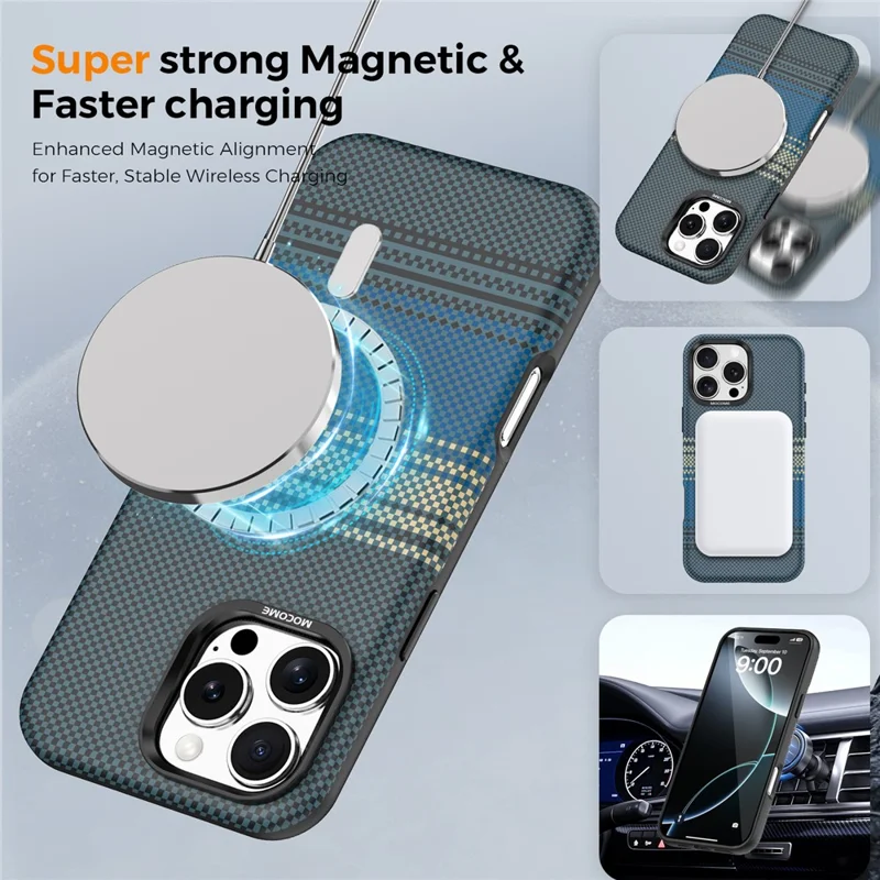 For iPhone 16 Pro Max Magnetic Case Gradient Rainbow Leather Coated TPU + PC Hybrid Shockproof Cover - Sapphire