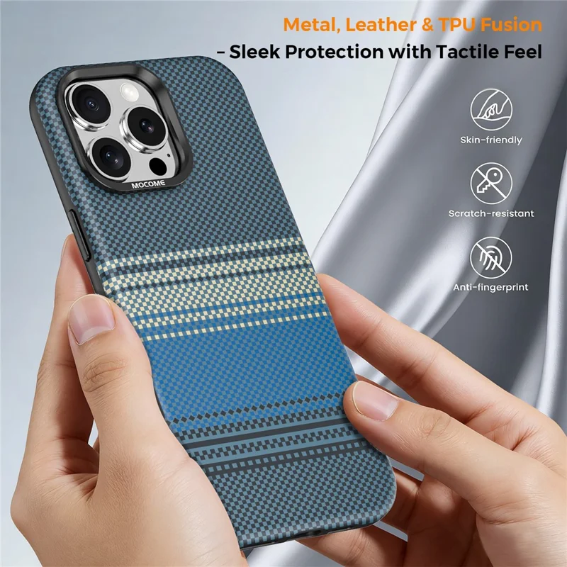 For iPhone 16 Pro Max Magnetic Case Gradient Rainbow Leather Coated TPU + PC Hybrid Shockproof Cover - Sapphire