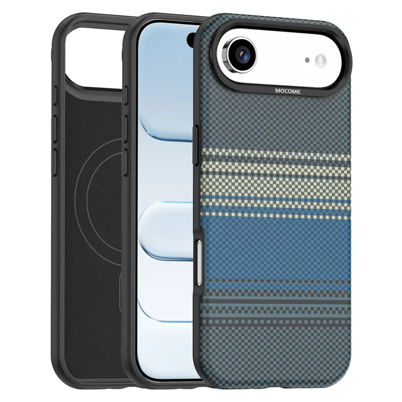 For iPhone Air Magnetic Case Gradient Rainbow Leather Coated TPU + PC Hybrid Shockproof Cover - Sapphire