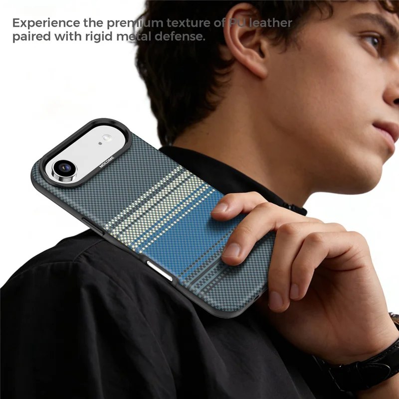For iPhone Air Magnetic Case Gradient Rainbow Leather Coated TPU + PC Hybrid Shockproof Cover - Sapphire