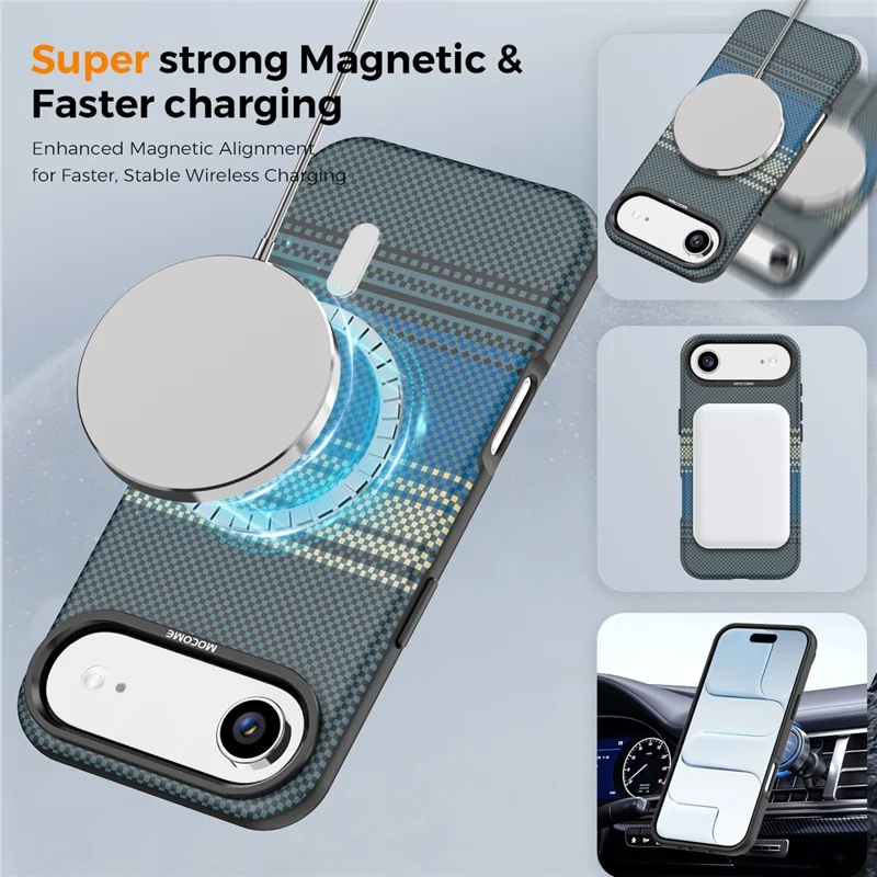 For iPhone Air Magnetic Case Gradient Rainbow Leather Coated TPU + PC Hybrid Shockproof Cover - Sapphire