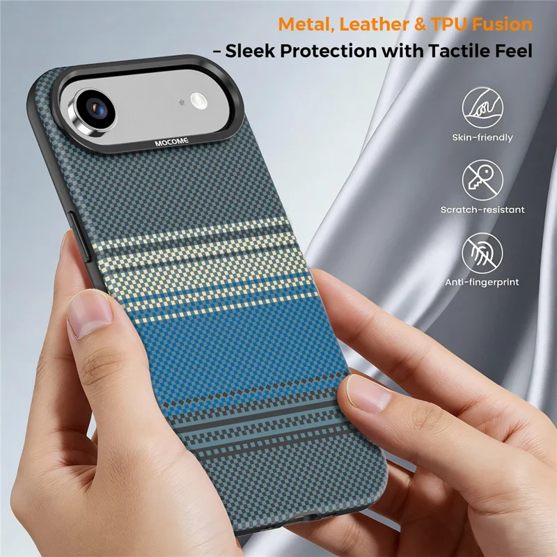 For iPhone Air Magnetic Case Gradient Rainbow Leather Coated TPU + PC Hybrid Shockproof Cover - Sapphire