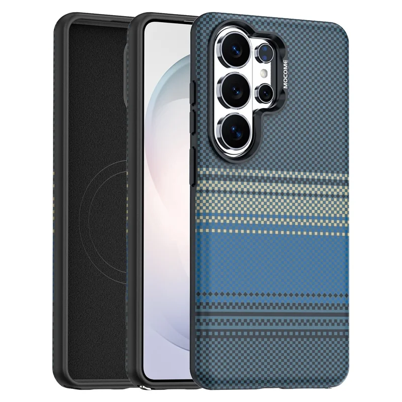 For Samsung Galaxy S26 Ultra Magnetic Case Gradient Rainbow Leather Coated TPU + PC Hybrid Shockproof Cover - Sapphire