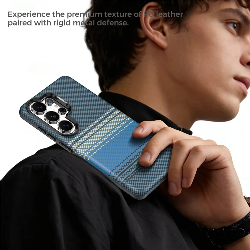 For Samsung Galaxy S26 Ultra Magnetic Case Gradient Rainbow Leather Coated TPU + PC Hybrid Shockproof Cover - Sapphire