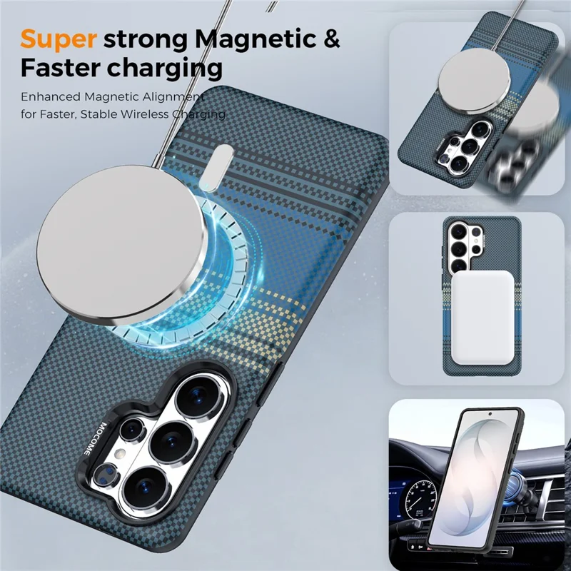 For Samsung Galaxy S26 Ultra Magnetic Case Gradient Rainbow Leather Coated TPU + PC Hybrid Shockproof Cover - Sapphire
