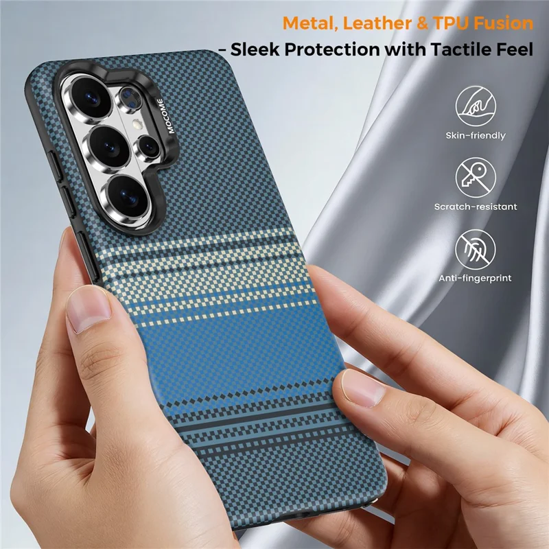 For Samsung Galaxy S26 Ultra Magnetic Case Gradient Rainbow Leather Coated TPU + PC Hybrid Shockproof Cover - Sapphire
