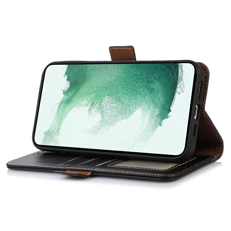 Für Samsung Galaxy A04e 4G Crazy Horse Textur RFID Blockierende Telefonhülle Echtes Cowhide Leder Ständer Magnetische Handy Flip Wallet Wallet Cover - Schwarz