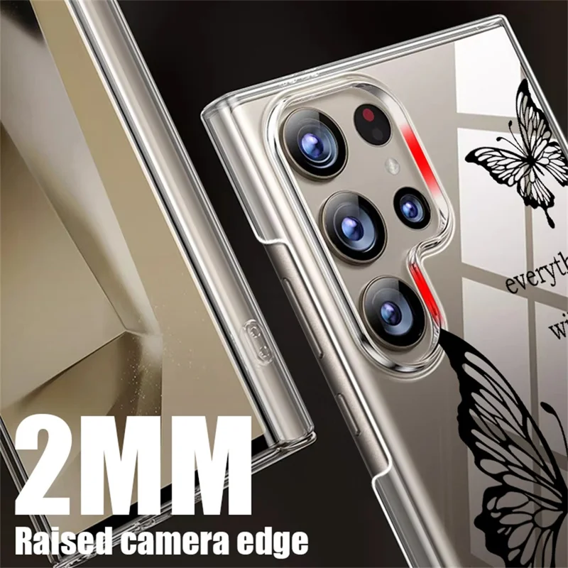 For Samsung Galaxy S25 Ultra Case Butterfly Floral Pattern UV Printing Clear Hard PC Protective Cover - GA339TRGM