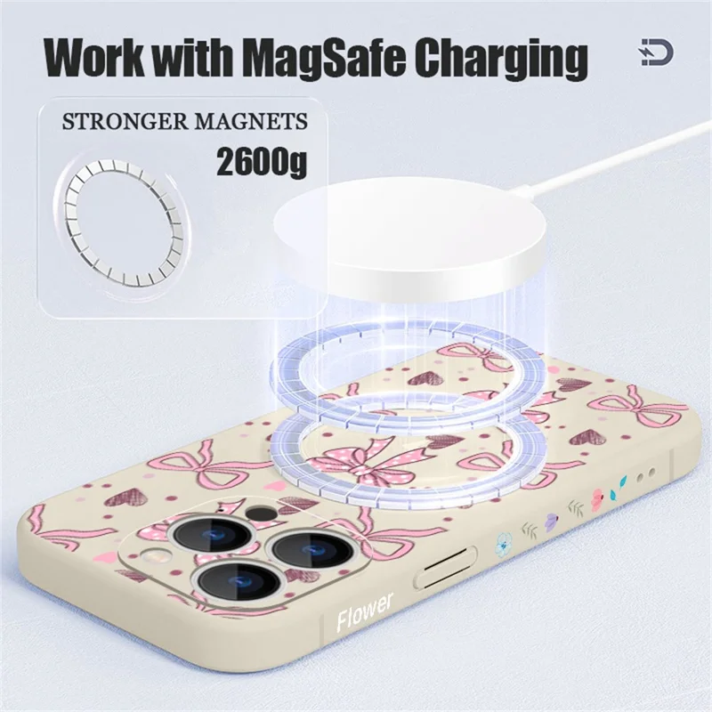 For iPhone 17 Pro Magnetic Case UV Printing Bow Pattern Liquid Silicone Precise Camera Cutouts Phone Cover - PB497