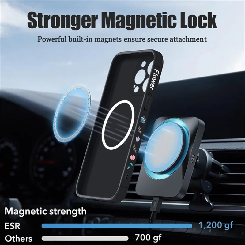 För iPhone 17 Pro Max Magnetisk Skal med UV-tryck Blomstermönster Precisa Kamerahål Liquid Silicone Skyddshölje - PB319