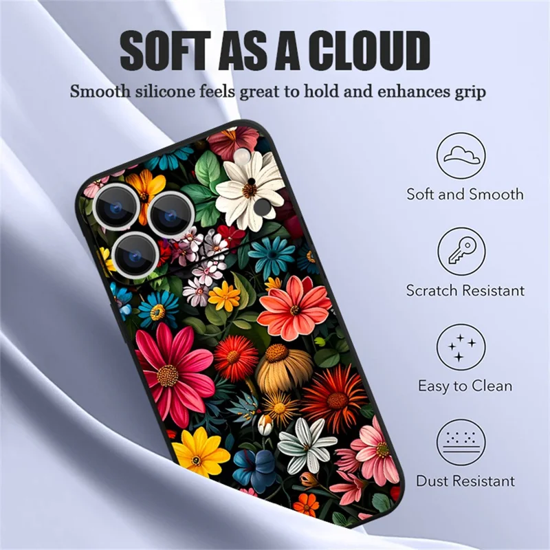 För iPhone 17 Pro Max Magnetisk Skal med UV-tryck Blomstermönster Precisa Kamerahål Liquid Silicone Skyddshölje - PB319