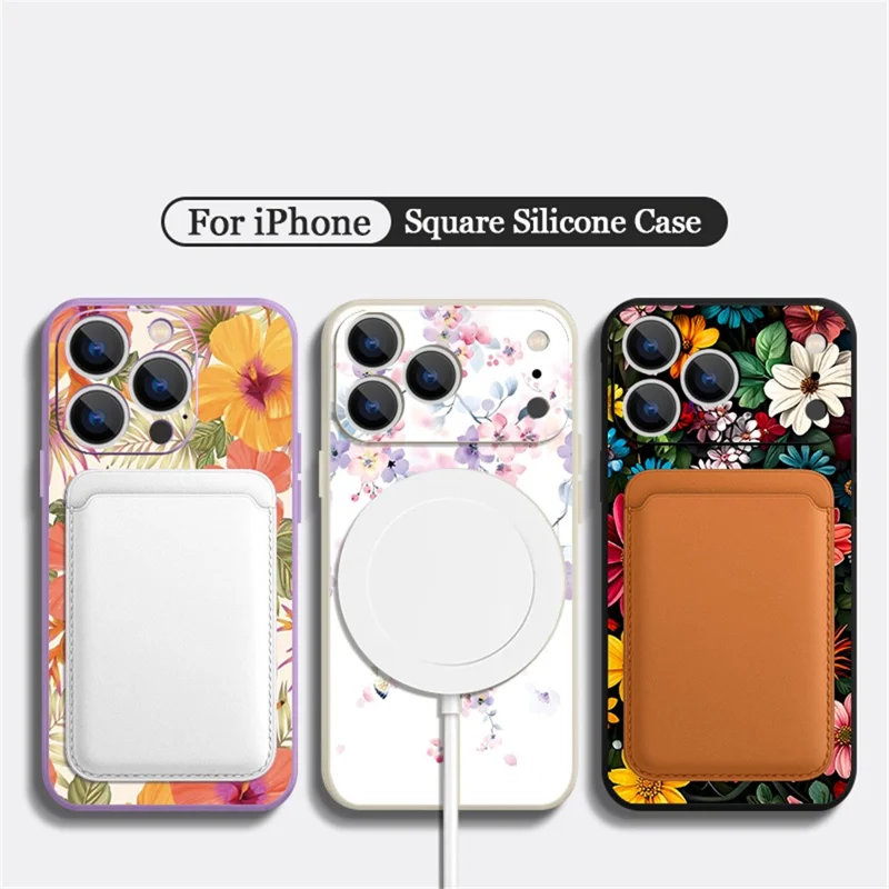 För iPhone 17 Pro Max Magnetisk Skal med UV-tryck Blomstermönster Precisa Kamerahål Liquid Silicone Skyddshölje - PB319
