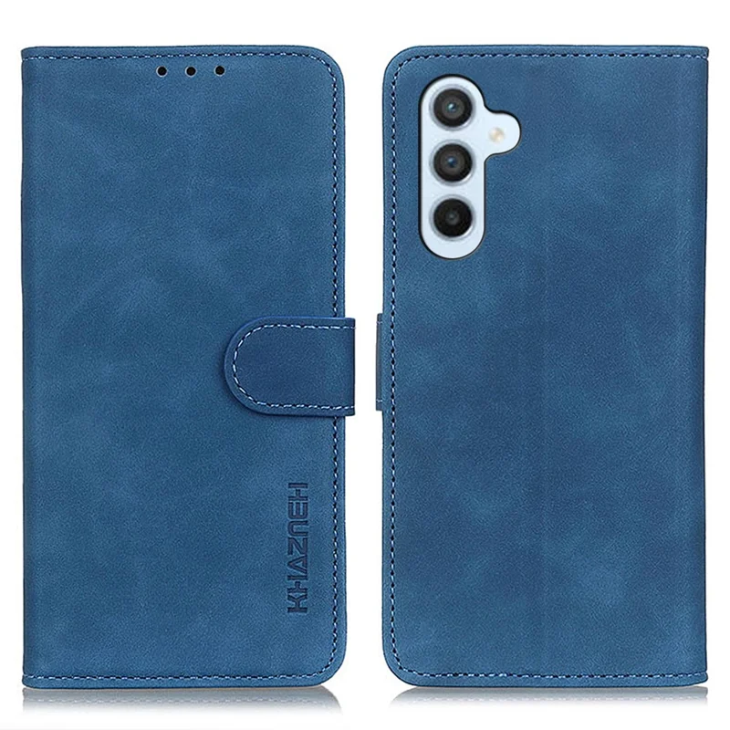 KHAZNEH Para Samsung Galaxy A34 5G Capa de telefone com carteira de couro PU textura retrô - Azul