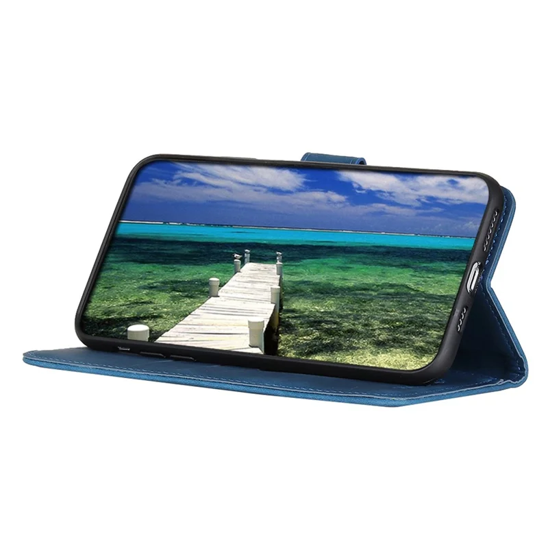KHAZNEH Para Samsung Galaxy A34 5G Capa de telefone com carteira de couro PU textura retrô - Azul