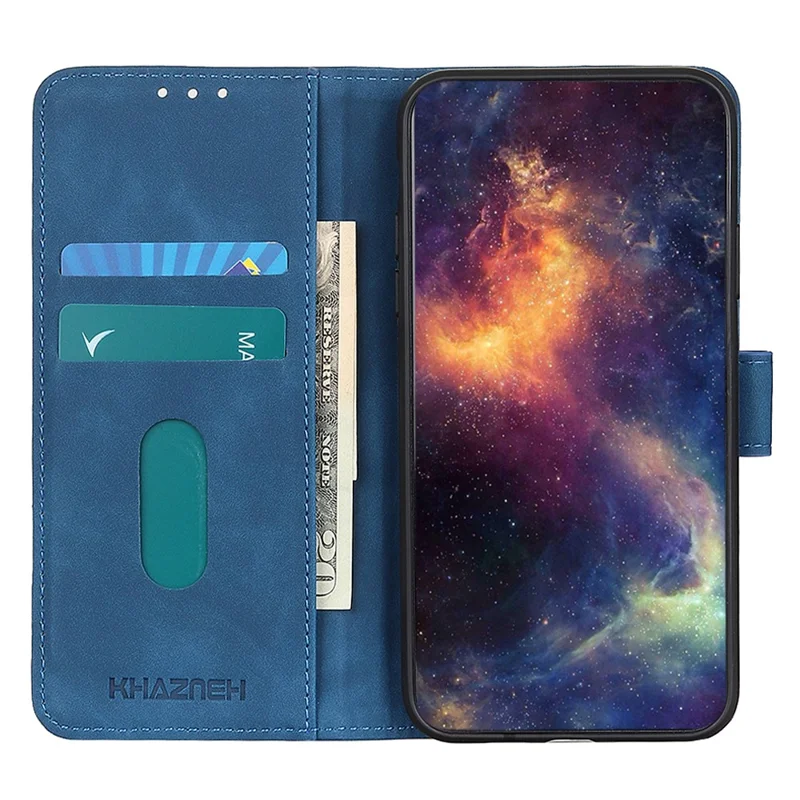 KHAZNEH Para Samsung Galaxy A34 5G Capa de telefone com carteira de couro PU textura retrô - Azul