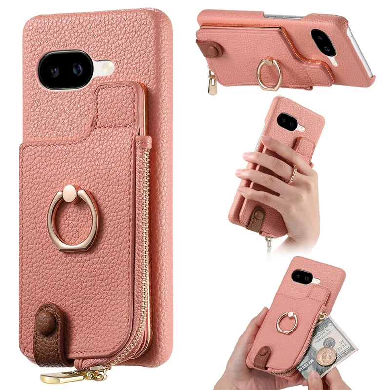 For Google Pixel 10a Case RFID Blocking Phone Wallet Cover Supports Magnetic Car Holder - Pink